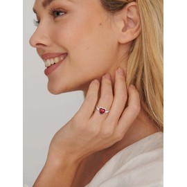 ChicSilver 925 Heart Silver Ring with 12 Birthstone Women Girls Adjustable Ring with Cubic Zirconia Wedding Ring Loss Ring Proposal Ring, Sterling Silver, Cubic Zirconia