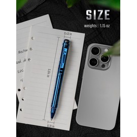 MecArmy TPX25 Titanium Luxury Pen, Edc Keychain Pen with Unique Anti-Tilt Shell Fluorescent Bar Pocket Clip for Office Writing, Waterproof Multitool with Glass Breaker for Emergency gifts (PVD Blue)
