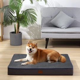 Bedfolks 4" Thick Orthopedic Dog Bed for Large Dogs, Memory Foam Dog Bed with Lining and Removable Cover, Reversible Washable Dog Mattress for Crate, Dark Grey