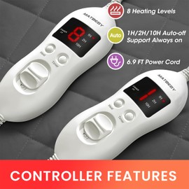 Heated Mattress Pad California King Size, Electric Mattress Pad Cover w/Dual Control 8 Heating Settings, Bed Warmer w/ 4 Auto Shut Off Settings, UL Certified, Deep Pocket, Machine Washable, Dark Grey