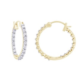 Aria Jewels Inside Outside Miracle Plate Diamond Accent Hoop Huggies Earrings in 14K Yellow Gold Over Sterling Silver For Women