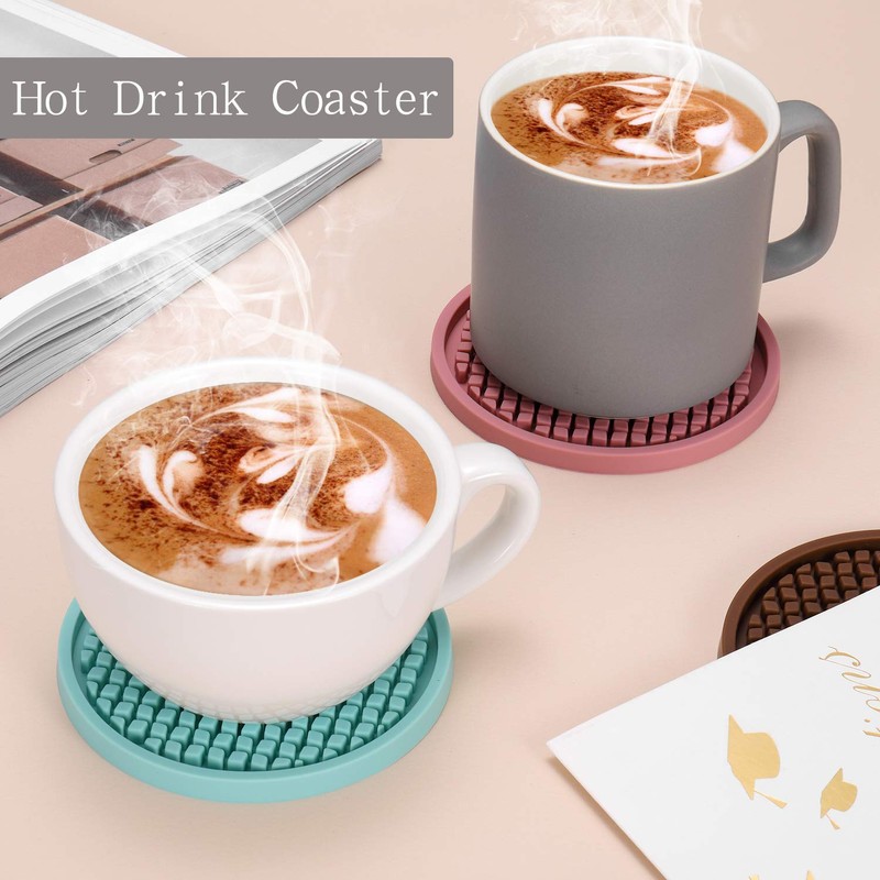 ME.FAN Silicone Coasters [6 Pack] Thickened Drink Coasters with Holder