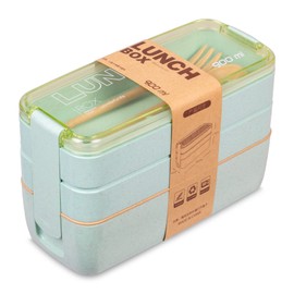 MAGMALIFE - MAGMA LIFE Lonchera Portátil, Bento Box con 3 Compartimentos para Alimentos, a Prueba de Fugas, apto para Microondas, Incluye Cuchara y Tenedor capacidad 900ml (Verde)