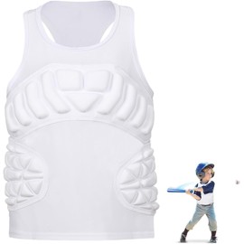 HolyElks Youth Padded Protective Shirt, Chest Rib Protector Heart Guard Sternum Shirt for Baseball Football Paintball (White-New, Youth-L)