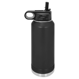 Polar Camel 32 oz Stainless Steel Water Bottle with Flip Top Lid and Straw (Black)