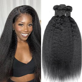 kinky straight human hair bundles 12A grade Unprocessed human hair extension (Kinky Straight 3 Bundles, 16 18 20inch)