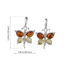 Sterling Silver Baltic Honey and Lemon Butterfly Stud Earrings, Baltic Amber, Baltic amber