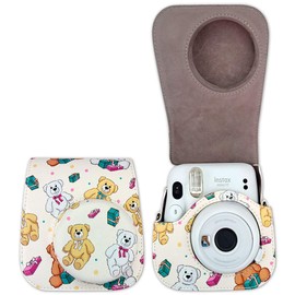 MUZIRI KINOKOO Schutzhülle Kompatibel für Fuji Instax Mini 12 11 9 8, PU-Leder Schutzhülle Kompatibel mit Fuji Instax Mini 12/11/9/8/7 Sofortbildkamera - Weißes Bärenmuster