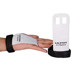 ULTRA FITNESS Leather Grips Gymnastic Palm Protectors Hand Guards Gym Gloves Pull up (White Leather, L)