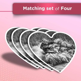 Vinyl Heart Stickers (Set of 4) - BW - Quad Bike ATV 4x4 Dirt Biker Sports Fun Decals for Laptops,Tablets,Luggage,Scrap Booking,Fridges #43417