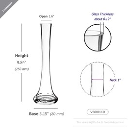 WGV Gathering Bud Vase, Width 3", Height 10", Clear Standard Concaved Hurricane Glass Floral Container Centerpiece Planter for Wedding Party Event Home Office Decor, 1 Piece