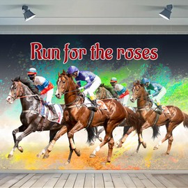 Fanghui 7 * 5ft Kentucky Derby Photography Backdrop Polyester Run for The Roses Festival Celebration Decoration Props Running Horse Sportsman Run for The Roses Photo Studio Props