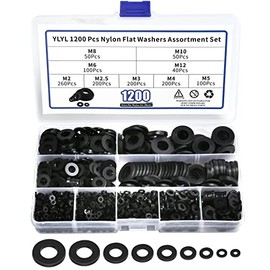 1200 Pcs Nylon Flat Washers for Screws Bolts, Black Plastic Washers, Premium Fender Washers Assortment Set, (9 Sizes-M2 M2.5 M3 M4 M5 M6 M8 M10 M12) for Household & Commercial YLYL