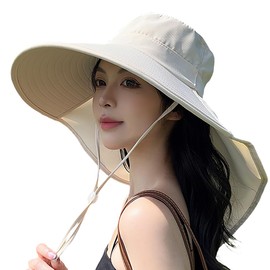 SLINX FXM05 UV Protection Hat, Women's Hat, 2-Way Neck Cover, UV Protection, Sun Protection, Sun Protection, Wide Brim, Small Face Effect, Foldable, Size Adjustable, Includes Chin Strap, Back Ribbon