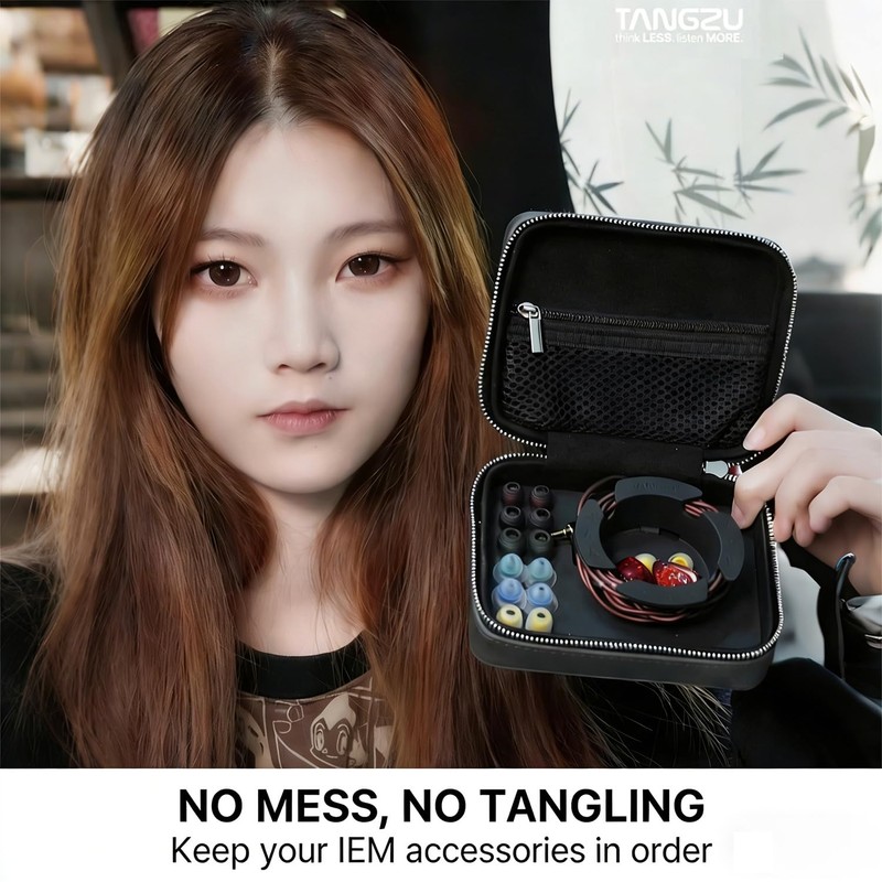 TANGZU Leather Earphone Case, Water-Resistant Portable Earbuds Storage Case for