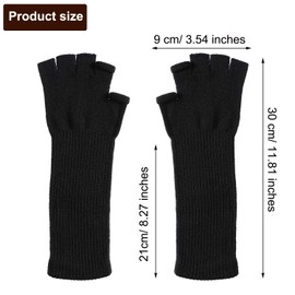 Geyoga 2 Pairs Winter Fingerless Gloves Long Thermal Knitted Mittens Stretchy Arm Warmers Half Finger Gloves for Men Women, 11 Inch (Black, Light Gray)