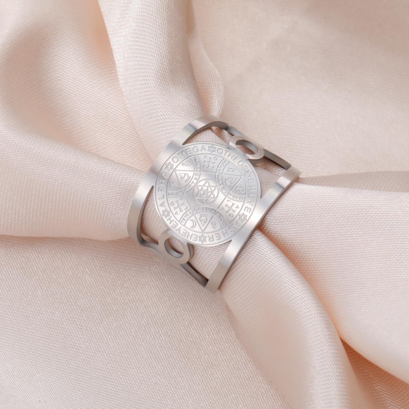 TEAMER Enochian Magic Angel Ring Solomon Kabbalah Protection Amulet Stainless