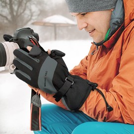 MOUNT TEC Men's Flexible Photography Glove Waterproof Windproof Touchscreen Gloves for Photographing Hiking Fishing (Grey/Black, Large)