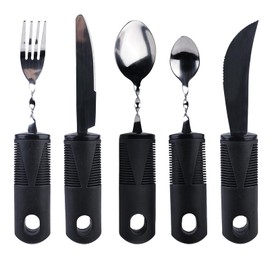 5-Piece Parkinson Cutlery, Adaptive Utensils, Adaptive Cutlery Set for Parkinson with Thick Handle, Flexible Cutlery Bendable for Disabled People, Hand Tremors, Arthritis, Parkinson's
