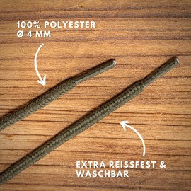 LaceHype 2 Pairs – Premium Round Shoelaces, Diameter 4.5 mm, Polyester, for Work Shoes, Boots, Outdoor Shoes and Sports Shoes, Tear-Resistant Shoe Laces, Army Green