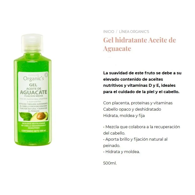 Gel Aguacate Fijador Capilar Hidratante 500ml. Florigan®