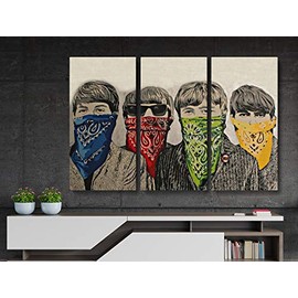 Banksy Beatles Bandanas Street Graffiti Canvas Art Wall Art Home Decor - Various Sizes (3 Pieces Large)