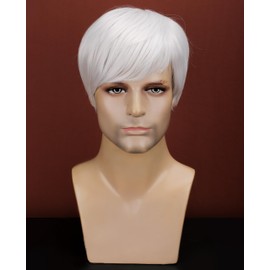 Mens White Wig Realistic Natural Synthetic Male Side Part Wig
