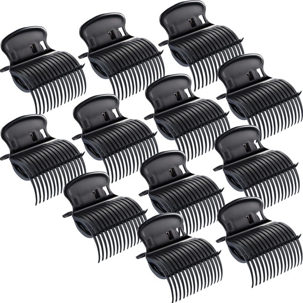 Hot Roller Clips Hair Curler Claw Clips Replacement Roller Clips for Women Girls Hair Section Styling (12 Pieces, Black)