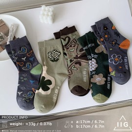 IIG Women's Funny Crew Socks Novelty Cute Patterned Socks 5 Pairs Gifts for Girls (Flowers 05-5 pairs)