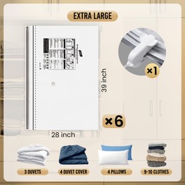 TAILI-LONG SIDE ZIP 6 Pack Vacuum Storage Bags, Vacuum Seal Bags for Clothing(39x28 inches), Jumbo Storage Space Saver for Beddings, Comforters, Blanket, Pillows and Clothes
