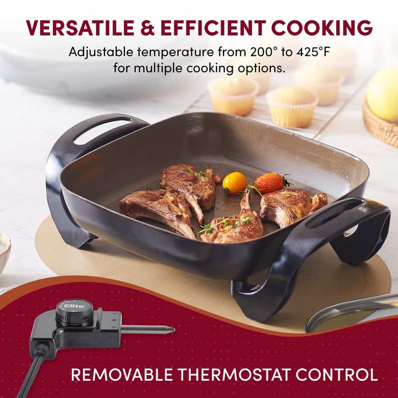 Elite Gourmet EG3033 12"x12"x2.35” Healthy Ceramic with Titanium Coated Scratch
