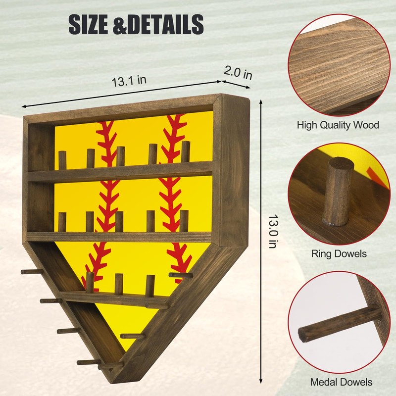MaiQidd Championship Ring Display Case Baseball Softball Ring Holder (light