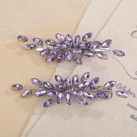 Rumtock 2pcs Purple Rhinestones Beads Hair Clip for Wedding Brides Women Hair Piece Easy to Wear Hair Accessories (Violet)