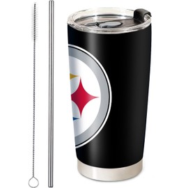 Ximerto Football Insulated Coffee Tumbler, 20oz Stainless Steel Vacuum Travel Tumbler Cup with Lid and Straw, Coffee Cup Mugs for Pittsburgh Cold or Hot Drinks