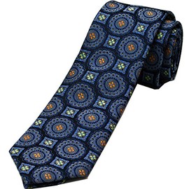 Zarrano Skinny Tie 100% Silk Woven Navy/Grey Geometric Tie