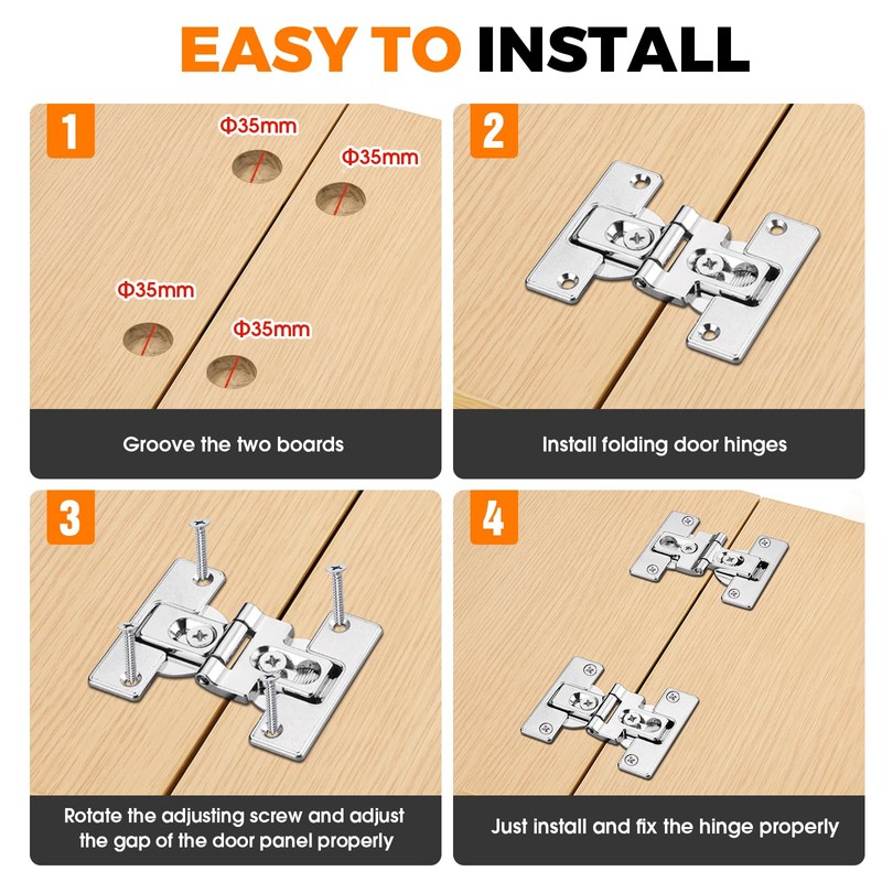 Mdkave 180-Degree Bifold Door Hinges,Bifold Cabinet Door Hinge,Double Cup Concealed