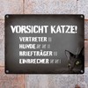 Caution Cat! Metal Sign with Line List Motif Dogs Cats