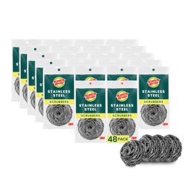 Scotch-Brite Stainless Steel Scrubbers, Scouring Pads for Cleaning Tough Baked-On Messes, Metal Scrubbers for Cleaning Dishes, 48 Scrub Pads