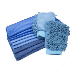 TaylorHe 11 pcs Car Washing Kit with Car Wash Mitt Lint Free Car Cleaning Cloths (2 x Mitts + 3 x Microfibre Car Cloth + 3 x Fluffy Cloth + 3 x Waffle Cloth) Car Cleaning Set