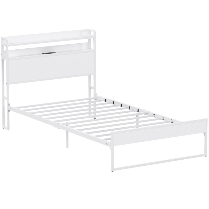 Elephance Twin Bed Frames with Charging Station and Storage Headboard,