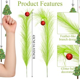 Yuxung 8 Pcs Christmas Tree Topper 17'' Red Green Curly Stems Lime Green Curly Xmas Tree Pick Elf Ornaments Stems for Christmas Tree Topper Home Office Wreath Craft Decorations