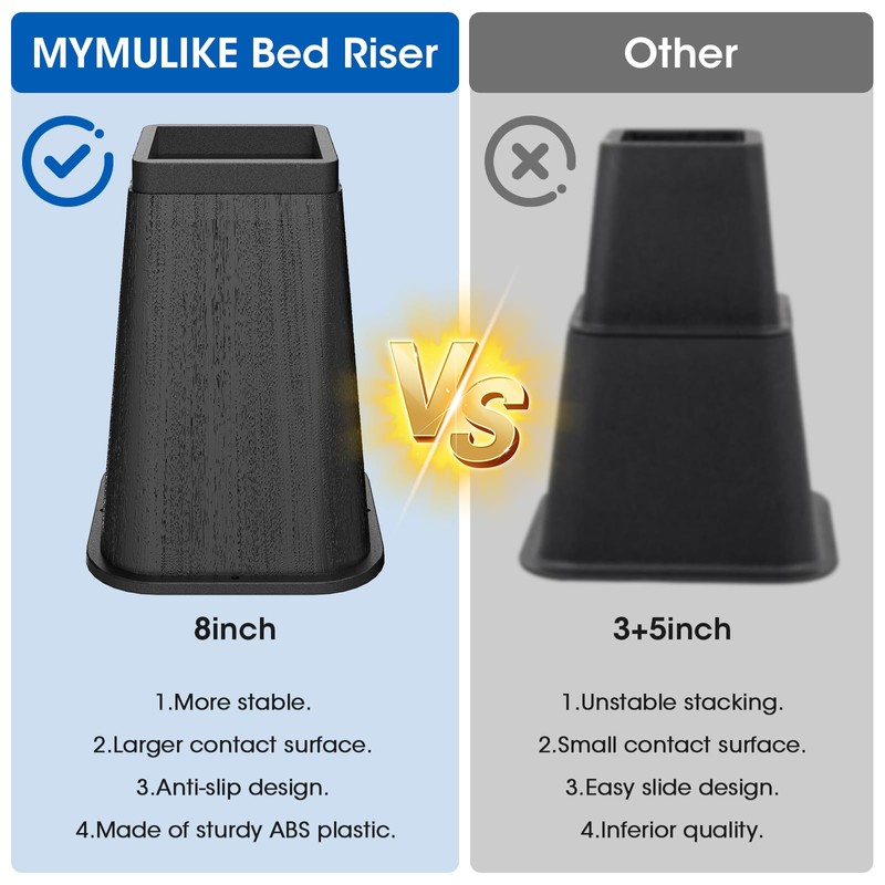 MYMULIKE Bed Risers 8 Inch Heavy Duty, Furniture Risers Lifts