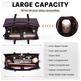 RAINSMORE Laptop Bag for Women 15.6 Inch Work Tote Bags Waterproof Leather Laptop Tote Professional Business Office Briefcase Large Computer Laptop Bag Handbag Shoulder Work Bags