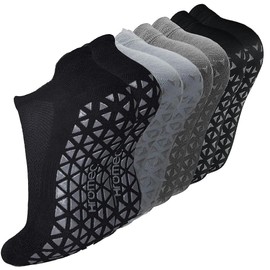 4 Pair Pilates Socks Yoga Socks with Upgarde Grips for Women,Non-Slip Grip Socks for Ballet,Hospital Anti Skid Socks for Women and Men by H HOME-MART Multicolor-C