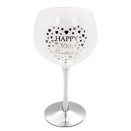 White & Silver Birthday Gin Glass - Heart Detail - 30th Birthday