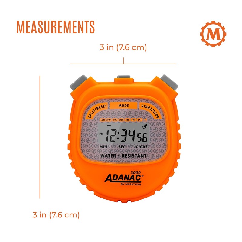 Marathon Adanac 3000 Digital Stopwatch Timer, Neon Orange - High