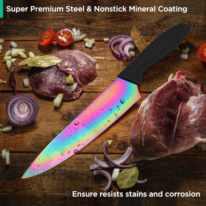 HAUSHOF Kitchen Knife Set, 5 PCS Rainbow Knife Sets with