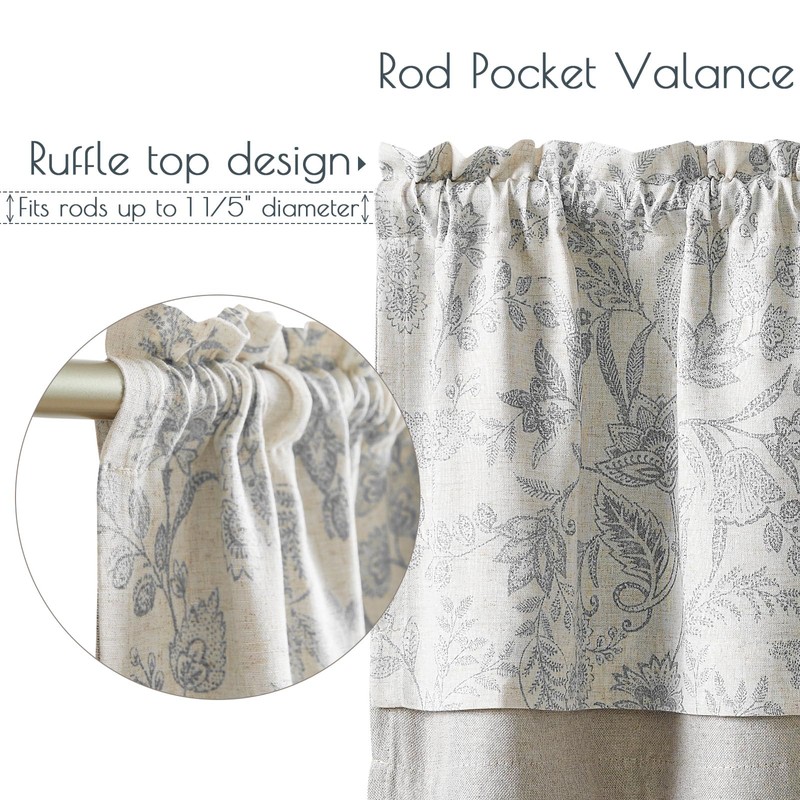 TOPICK Floral Kitchen Curtains Blackout Valance Botanic Patterns 18 Inch