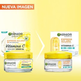 Garnier Express Aclara Gel crema hidratante con Vitamina C anti-brillo, 50ml. Hidrata, ilumina y unifica el tono de la piel