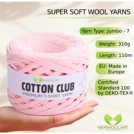 MeriWoolArt® Premium Cotton for Crochet and Macrame, 10mm x 110m Quality Cotton Yarn, T-Shirt Yarn for Handbag, Carpets, Plant Baskets, Throw Pillows and Macrame Wall Hanging or Gift Ribbon